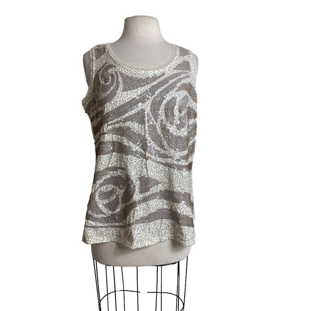 Coldwater Creek L 14 sequined tank top cream and beige sleeveless